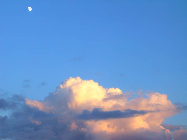 photograph, sunset, moon, cloud, blue sky