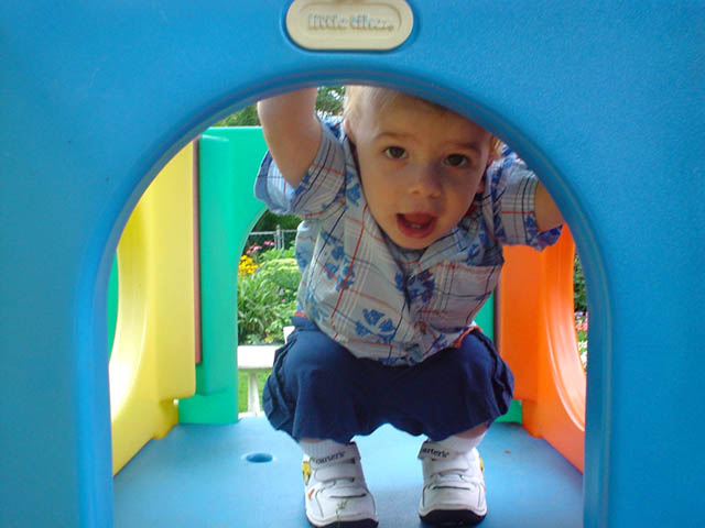 Declan Haynes, play, backyard, slide