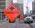Construction sign lane closed